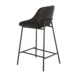 Stool upholstered in fabric and leatherette with black steel legs