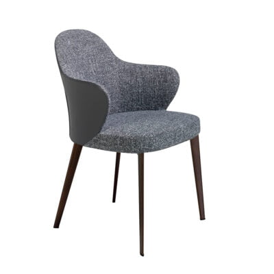 Silla tapizada tela y polipiel con estructura acero bronce oscurecido