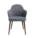 Upholstered fabric and leatherette chair with dark brown steel structure