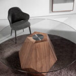 Upholstered fabric and leatherette chair with dark brown steel structure