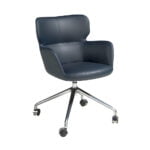Blue swivel office chair with armrests and steel legs