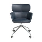 Blue swivel office chair with armrests and steel legs