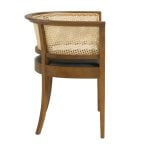 Dining chair upholstered in eco-leather with rattan mesh back. Structure in ash wood painted in walnut colour.