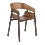 Walnut veneered wood chair with brown steel structure