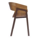 Walnut veneered wood chair with brown steel structure