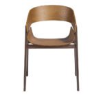 Stuhl aus nussbaumfurniertem Holz mit braunem Stahlgestell