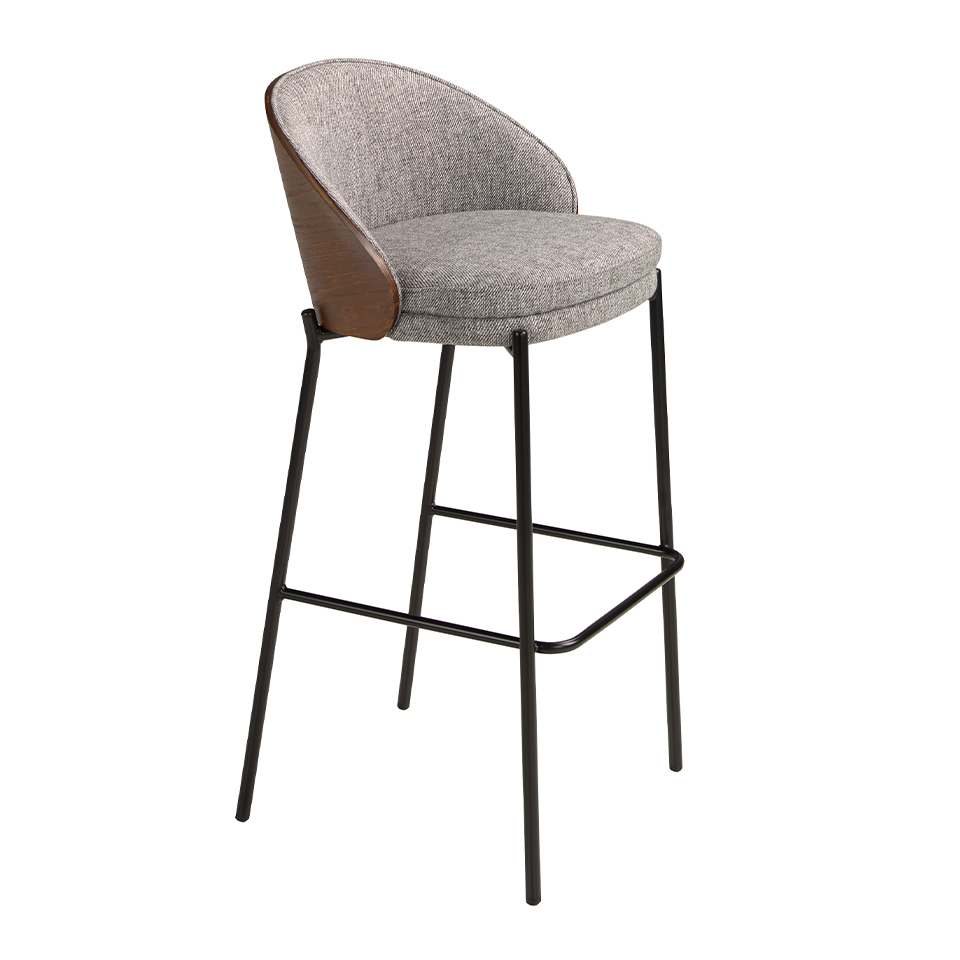 Tabouret en tissu gris et noyer