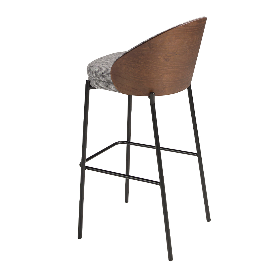 Grey and walnut fabric stool