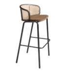 Tabouret en velours et rotin brun