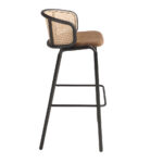 Tabouret en velours et rotin brun