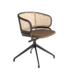 Brown velvet and rattan swivel chair