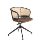 Silla giratoria terciopelo marrón y rattan