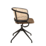 Brown velvet and rattan swivel chair