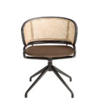 Brown velvet and rattan swivel chair