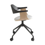 Swivel office chair in light grey fabric and black pvc