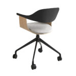 Swivel office chair in light grey fabric and black pvc