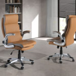 Brown leatherette swivel office chair