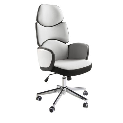 (Español) Silla oficina giratoria tela gris claro y pvc blanco brillo chair - Angel Cerda