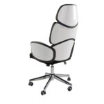 Siège de bureau pivotant tissu gris clair et pvc blanc brillant