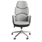 Silla oficina giratoria tela gris claro y pvc blanco brillo