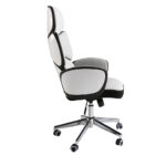 Silla oficina giratoria tela gris claro y pvc blanco brillo