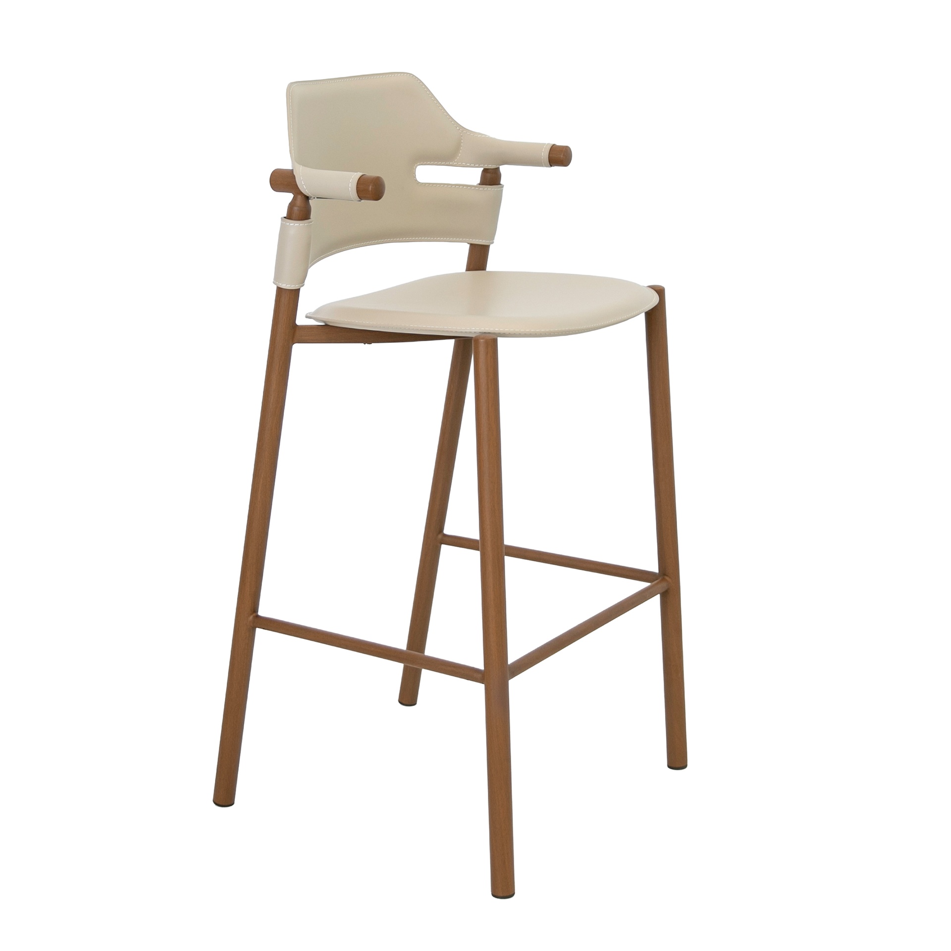 Hocker aus regeneriertem Leder in Sandfarbe