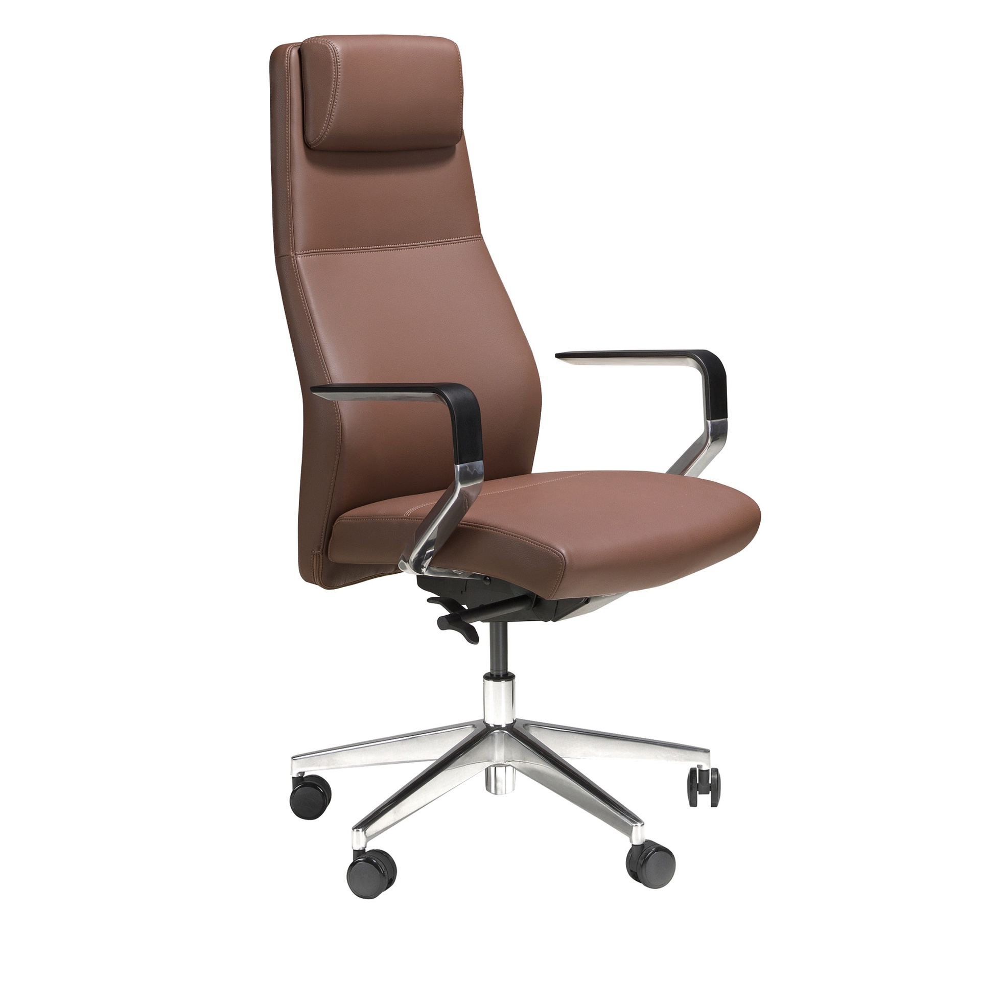 Swivel office chair in chocolate brown leatherette