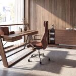 Swivel office chair in chocolate brown leatherette