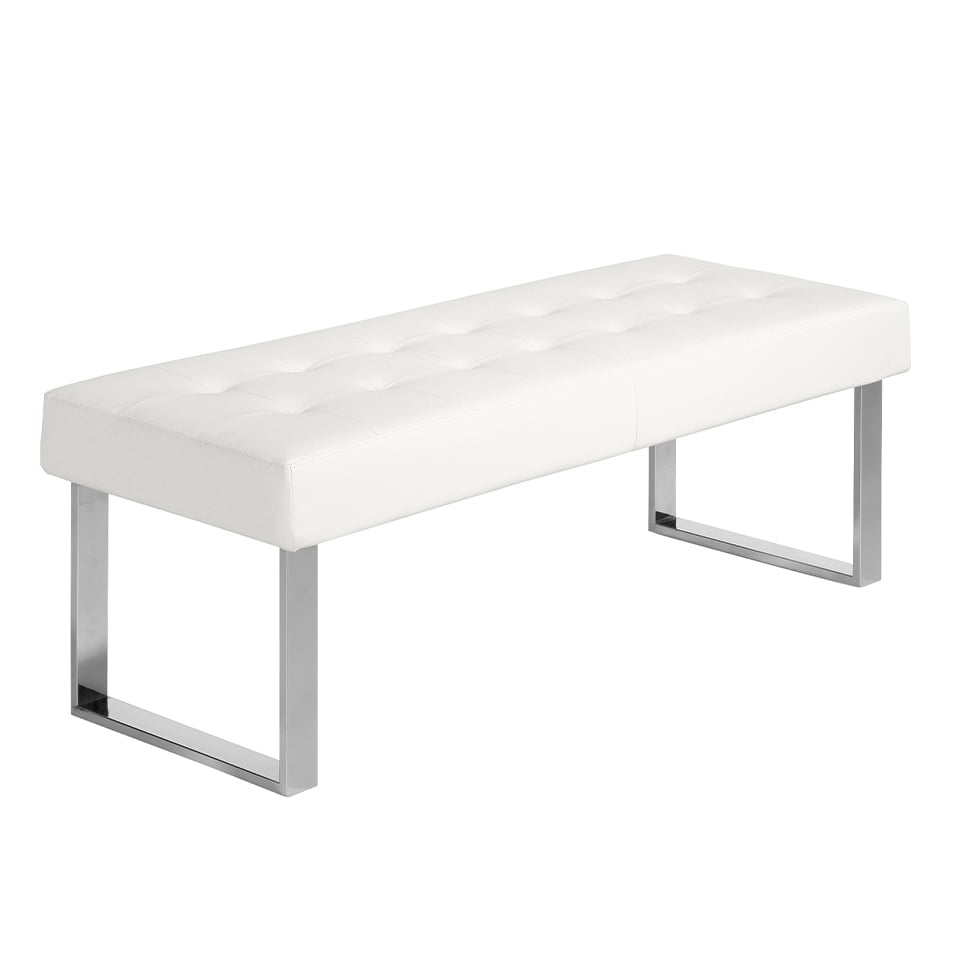 Upholstered bench in leatherette and chrome steel