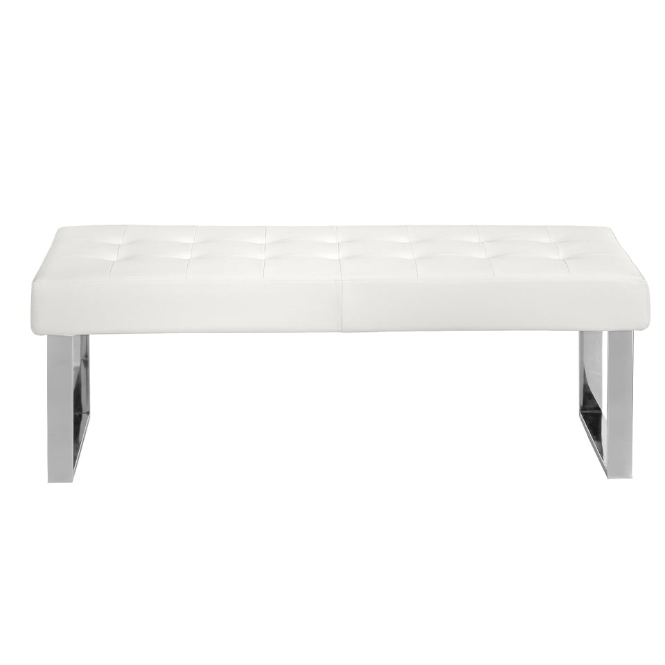 Upholstered bench in leatherette and chrome steel