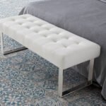 Upholstered bench in leatherette and chrome steel