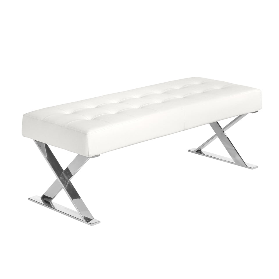 Upholstered bench in leatherette and chrome steel