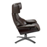 Swivel armchair upholstered in leather with relax mechanism