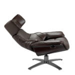 Swivel armchair upholstered in leather with relax mechanism