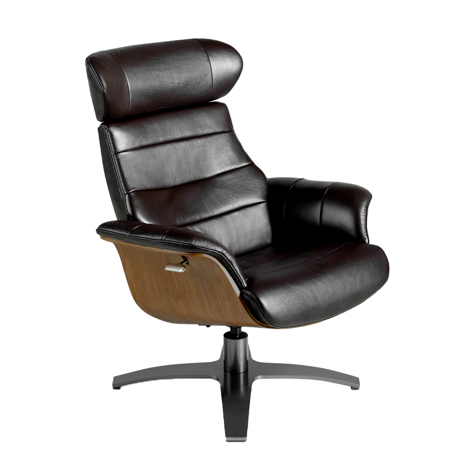 Swivel relax armchair upholstered in leather