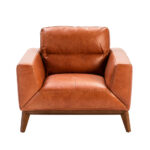 Armchair upholstered in leather and Walnut wood legs