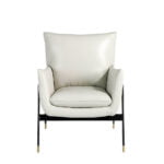 Armchair upholstered in leather and black steel legs