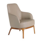 Armchair upholstered in leatherette and Walnut wood legs