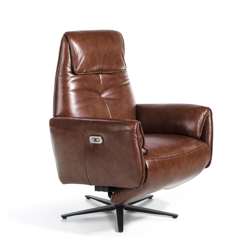 Swivel double relax armchair upholstered in leather