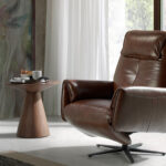 Swivel double relax armchair upholstered in leather