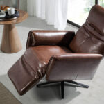 Swivel double relax armchair upholstered in leather