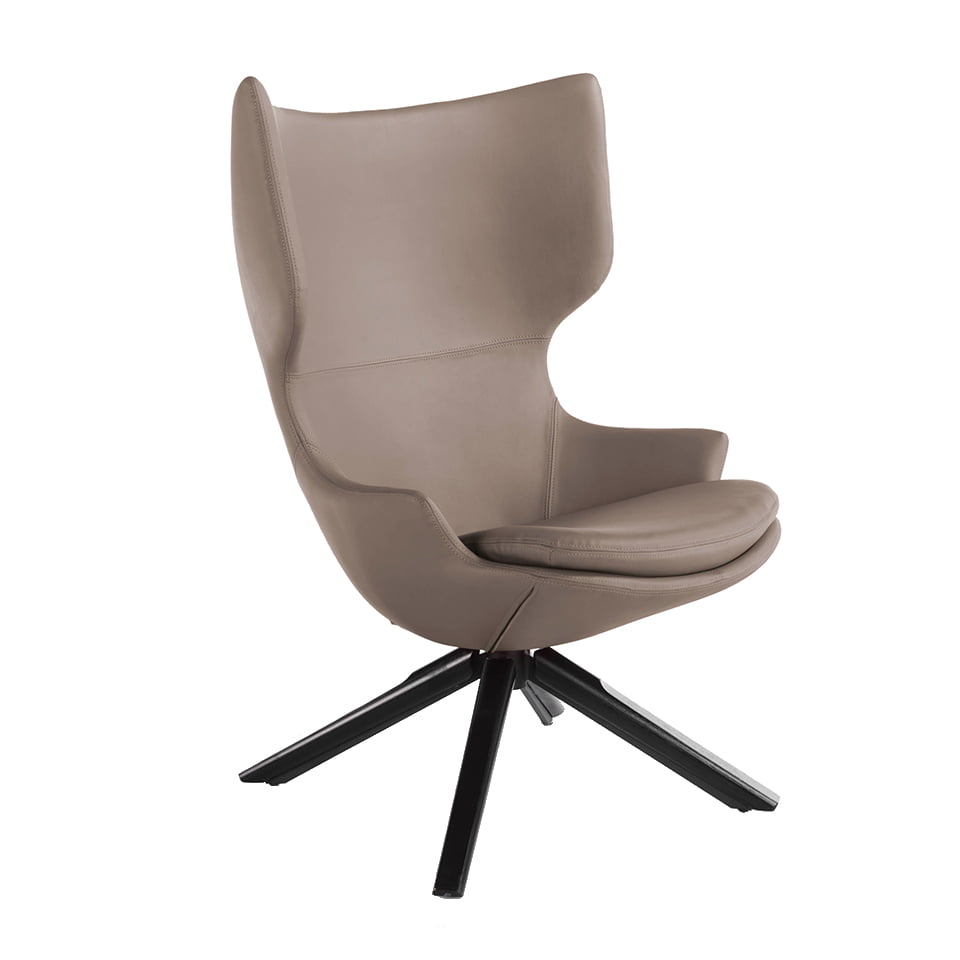 Swivel armchair with cushion upholstered in leatherette