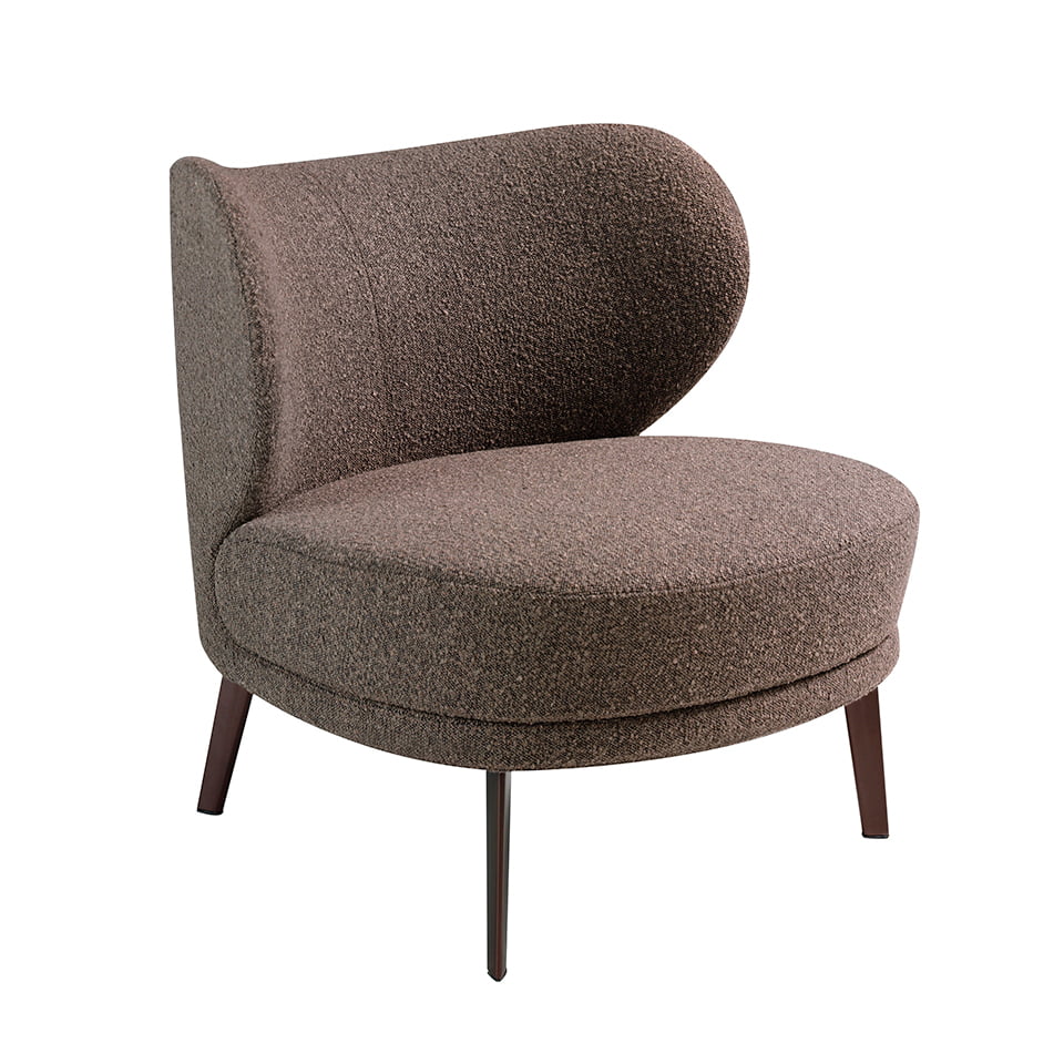 Armchair upholstered in fabric and brown steel legs