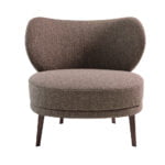 Armchair upholstered in fabric and brown steel legs