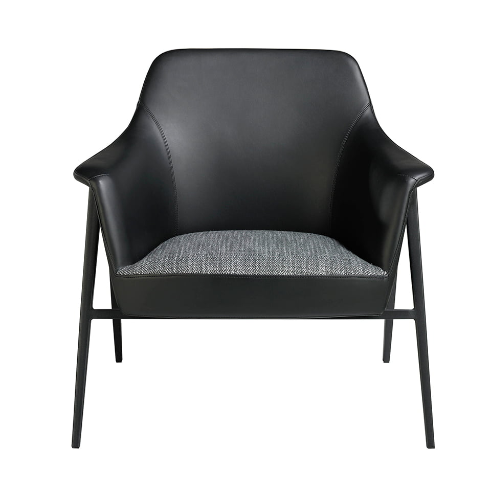 Upholstered fabric and eco-leather armchair with black steel structure