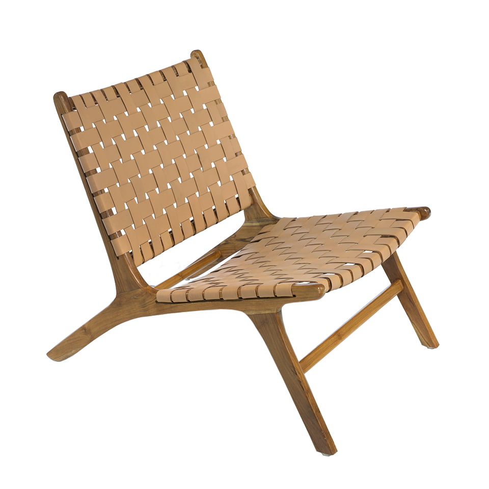 Solid teak wood armchair with natural color leather framework Solid teak wood armchair with natural color leather framework