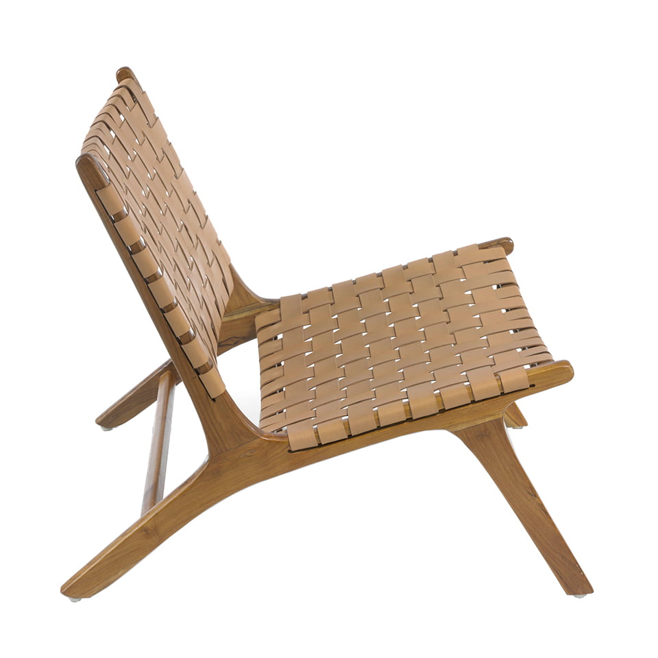 Solid teak wood armchair with natural color leather framework Solid teak wood armchair with natural color leather framework