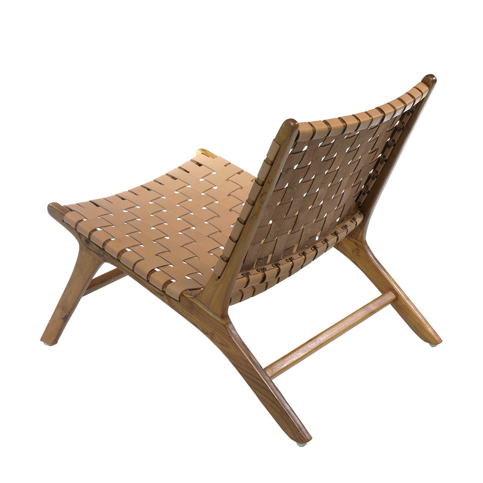Solid teak wood armchair with natural color leather framework Solid teak wood armchair with natural color leather framework