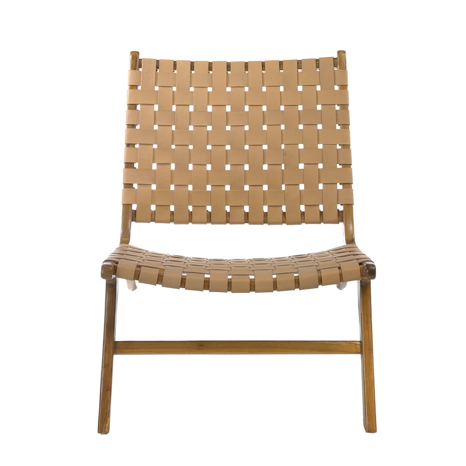 Solid teak wood armchair with natural color leather framework Solid teak wood armchair with natural color leather framework