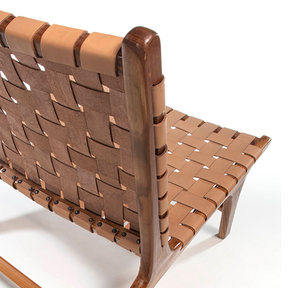 Solid teak wood armchair with natural color leather framework Solid teak wood armchair with natural color leather framework